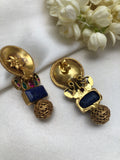 Antique style earrings with lapis and kundans-Earrings-PL-House of Taamara