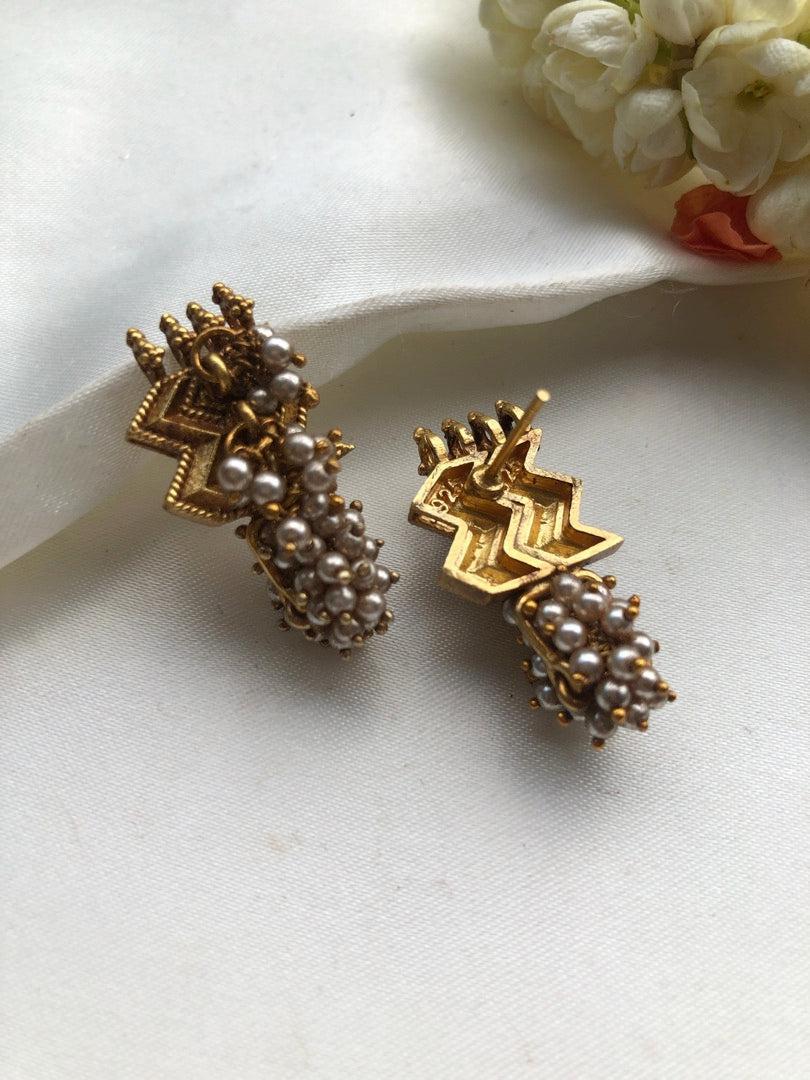 Antique style earrings with pearls bunch-Earrings-PL-House of Taamara