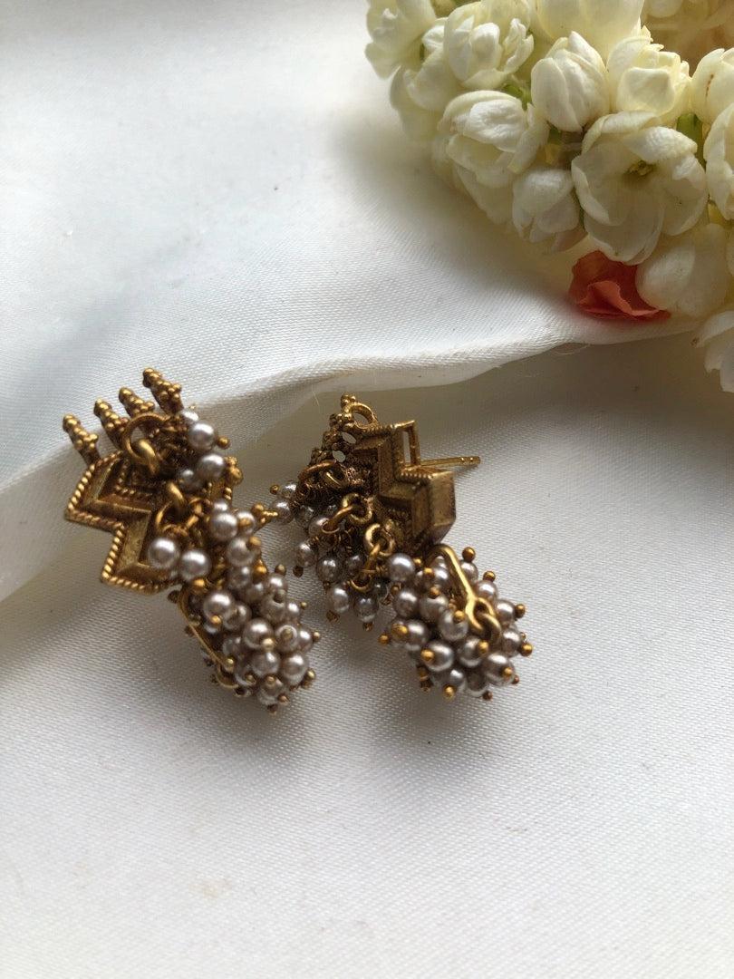 Antique style earrings with pearls bunch-Earrings-PL-House of Taamara