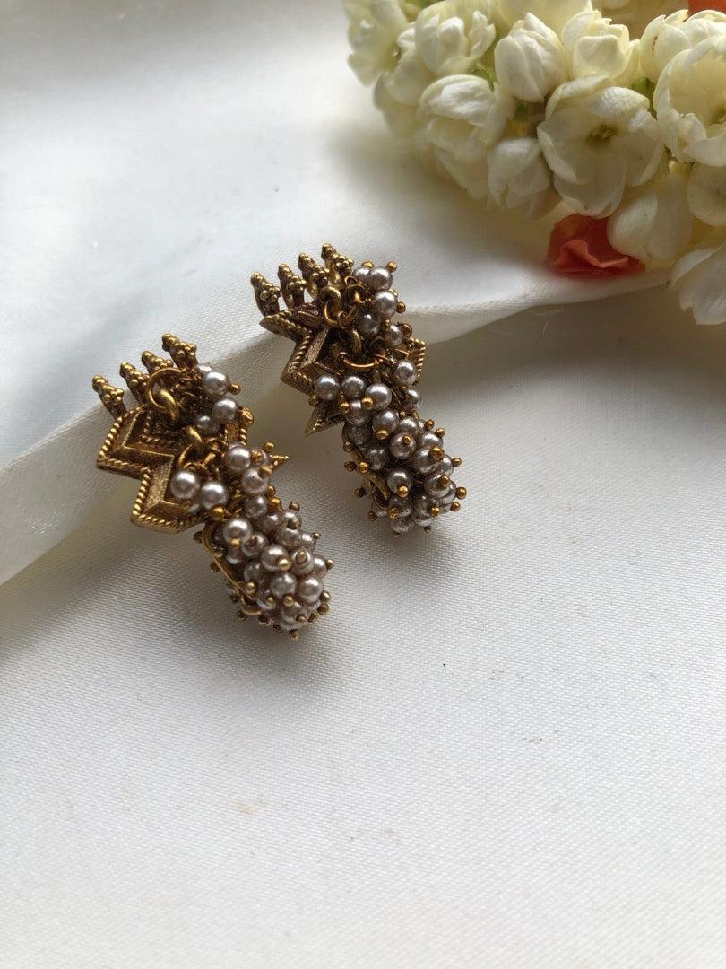 Antique style earrings with pearls bunch-Earrings-PL-House of Taamara