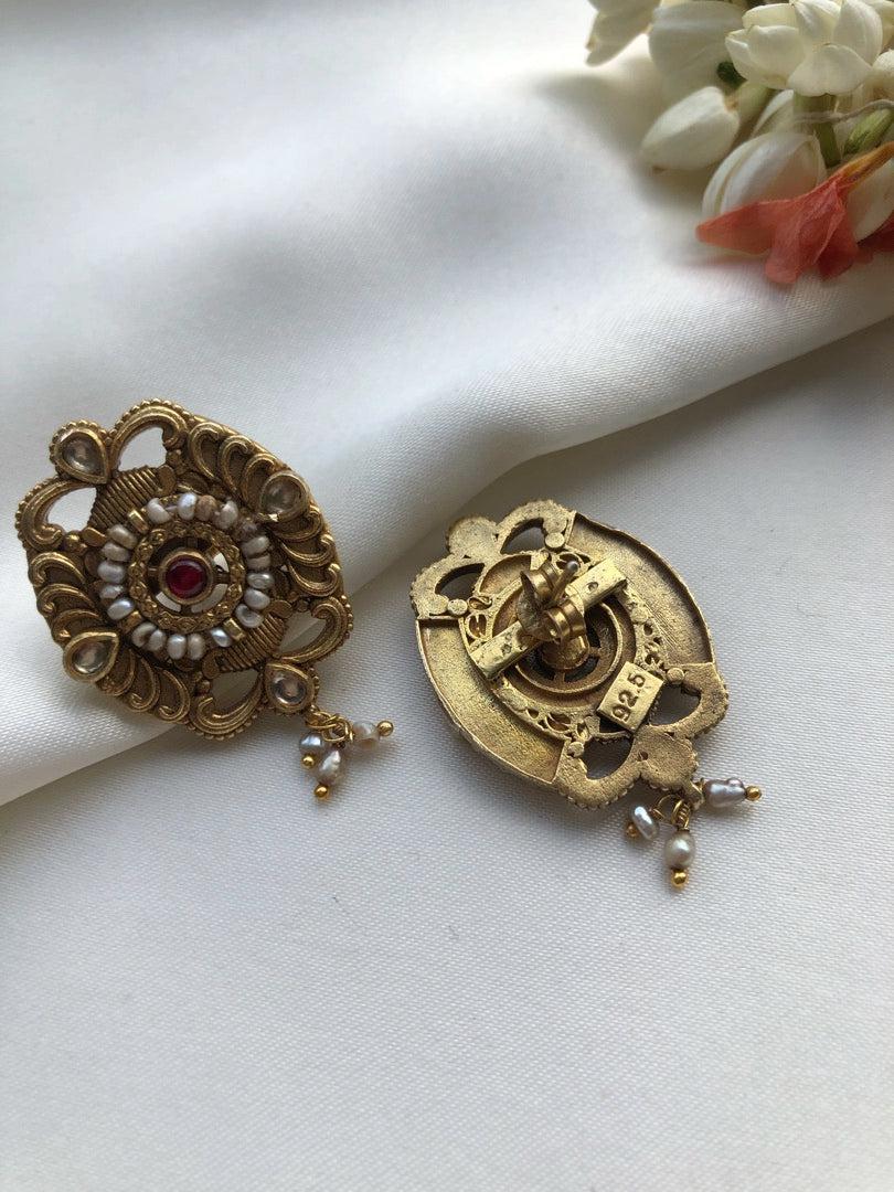 Antique style earrings with ruby centre-Earrings-PL-House of Taamara