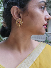 Antique style earrings with ruby centre-Earrings-PL-House of Taamara