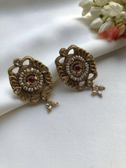 Antique style earrings with ruby centre-Earrings-PL-House of Taamara