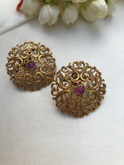 Antique style filigree studs with ruby-Earrings-PL-House of Taamara