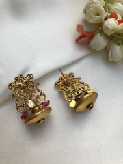 Antique style filigree with kundan bead earrings-Earrings-PL-House of Taamara