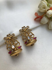 Antique style filigree with kundan bead earrings-Earrings-PL-House of Taamara