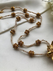 Antique style flower jhumka pendant with pearls chain-Silver Neckpiece-PL-House of Taamara