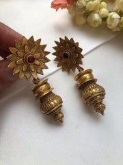 Antique style flower with gundu bead earrings-Earrings-PL-House of Taamara