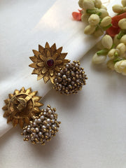 Antique style flower with pearls bunch earrings-Earrings-PL-House of Taamara