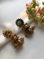 Antique style flower with turquoise bead earrings-Earrings-PL-House of Taamara