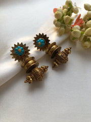 Antique style flower with turquoise bead earrings-Earrings-PL-House of Taamara