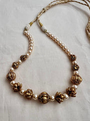 Antique style gold polish beads with pearls chain-Silver Neckpiece-CI-House of Taamara