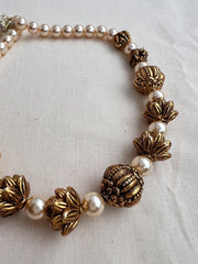 Antique style gold polish beads with pearls chain-Silver Neckpiece-CI-House of Taamara