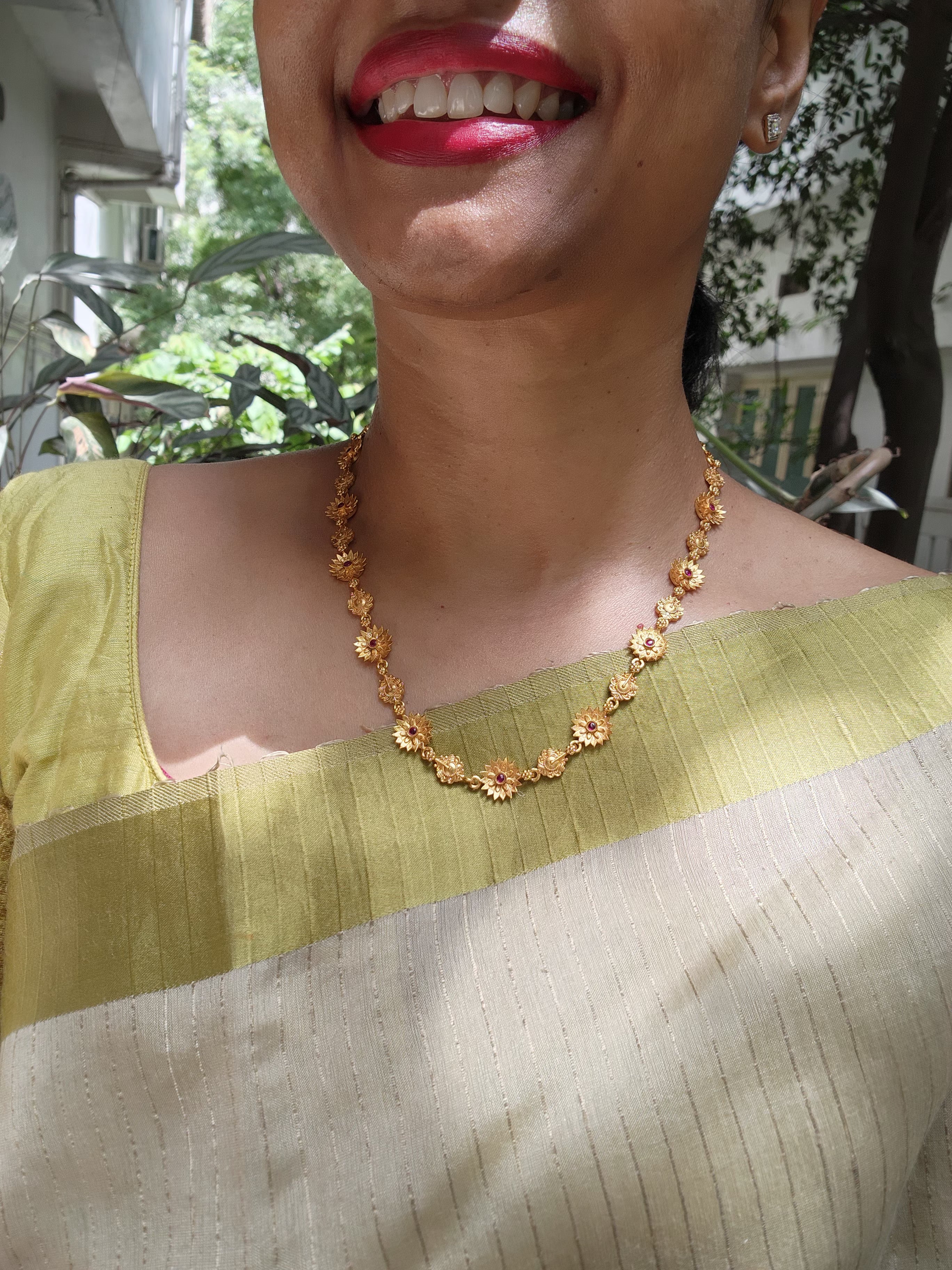Antique style gold polish flower necklace-Silver Neckpiece-CI-House of Taamara