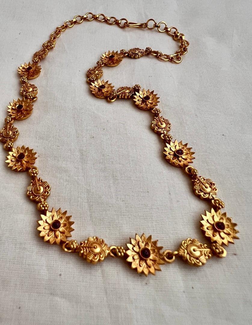 Antique style gold polish flower necklace-Silver Neckpiece-CI-House of Taamara