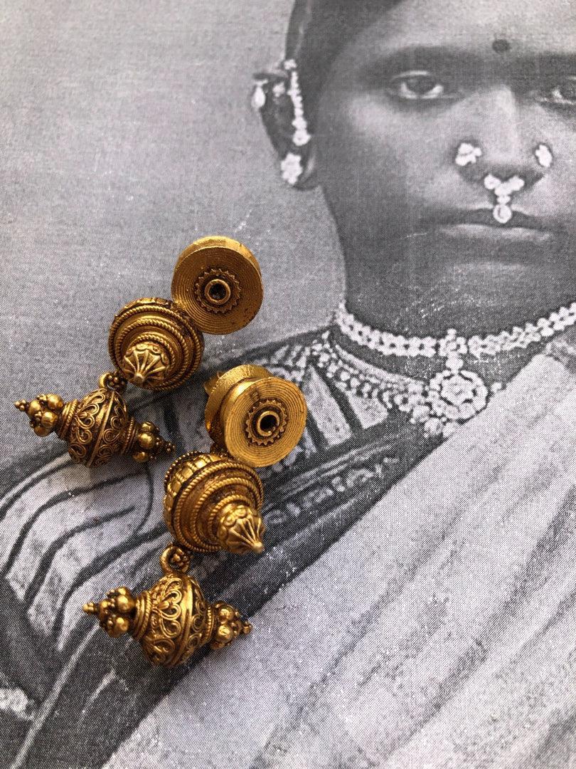 Antique style gundu bead earrings-Earrings-PL-House of Taamara