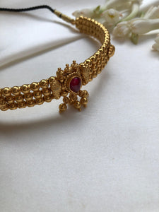Antique style gundu necklace with ruby stone-Silver Neckpiece-PL-House of Taamara