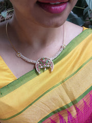 Antique style hasli with kundan, ruby & emerald pendant and pearls-Silver Neckpiece-CI-House of Taamara