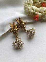Antique style jhumkas with pearls bunch-Earrings-PL-House of Taamara