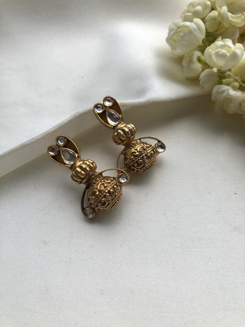 Antique style kundan earrings-Earrings-PL-House of Taamara