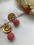Antique style kundan earrings with coral pumpkin bead-Earrings-PL-House of Taamara