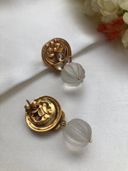 Antique style kundan earrings with translucent fluoride pumpkin bead-Earrings-PL-House of Taamara