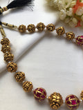 Antique style kundan, pearl & antique polish beads-Silver Neckpiece-PL-House of Taamara
