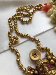 Antique style laxmi nagru pendant with gold polish mohan mala-Silver Neckpiece-PL-House of Taamara