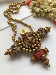 Antique style laxmi nagru pendant with gold polish mohan mala-Silver Neckpiece-PL-House of Taamara