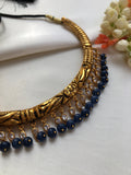 Antique style nakash hasli with zircon & blue beads-Silver Neckpiece-PL-House of Taamara