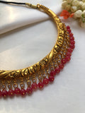Antique style nakash hasli with zircon & pink onyx beads-Silver Neckpiece-PL-House of Taamara