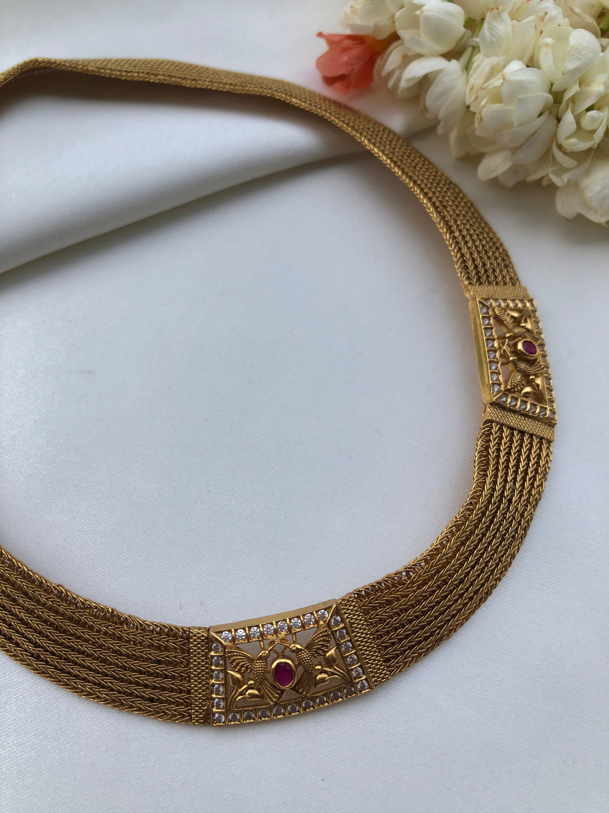 Antique style necklace with Spinel and zircon flexible necklace-Silver Neckpiece-PL-House of Taamara