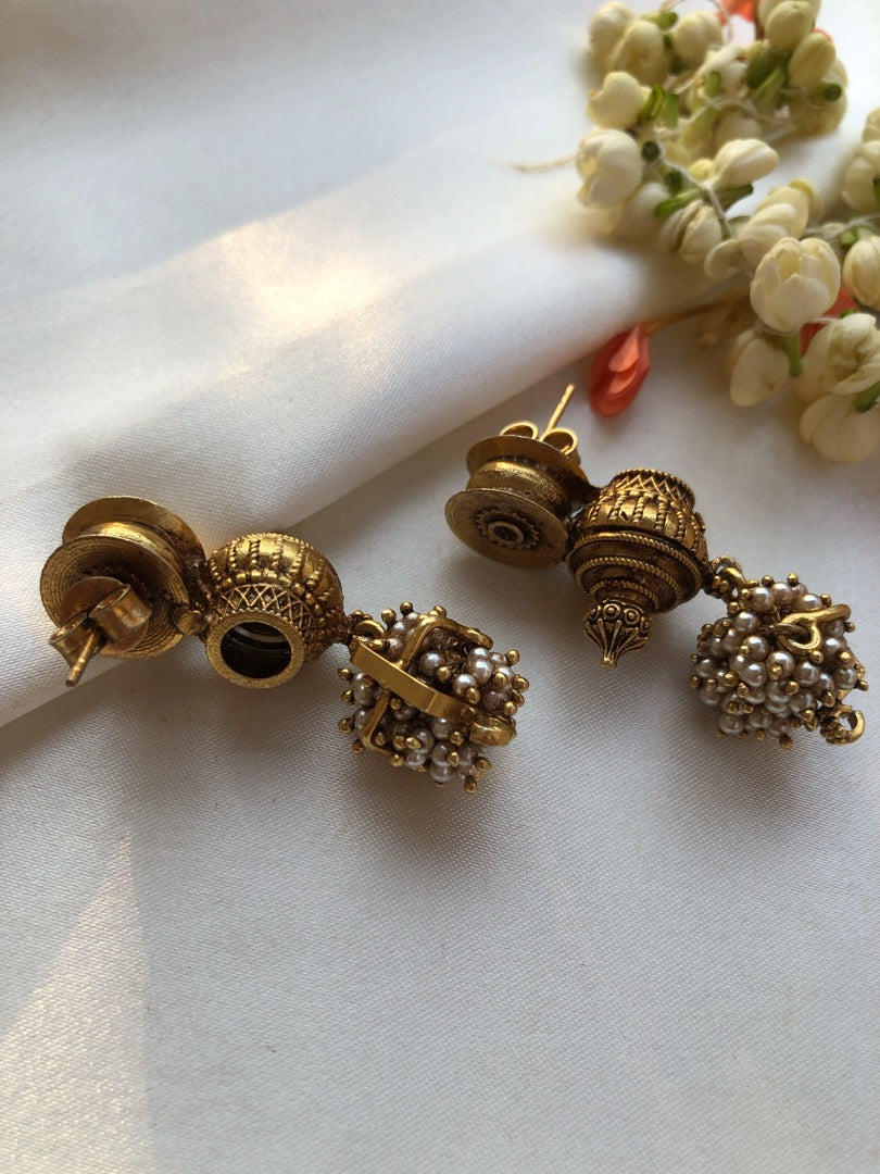 Antique style pearl bunch earrings-Earrings-PL-House of Taamara