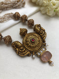 Antique style pearls & beads, peacock necklace with rose quartz stone-Silver Neckpiece-PL-House of Taamara
