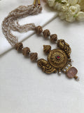 Antique style pearls & beads, peacock necklace with rose quartz stone-Silver Neckpiece-PL-House of Taamara
