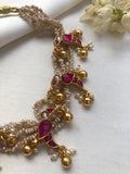 Antique style pearls with kundan birds & pearls bunch-Silver Neckpiece-PL-House of Taamara