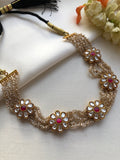 Antique style pearls with kundan flower choker-Silver Neckpiece-PL-House of Taamara