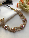 Antique style pearls with kundan flower choker-Silver Neckpiece-PL-House of Taamara