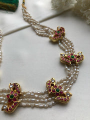 Antique style pearls with kundan peacock choker-Silver Neckpiece-PL-House of Taamara