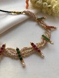 Antique style pearls with kundan ruby & green sticks choker-Silver Neckpiece-PL-House of Taamara