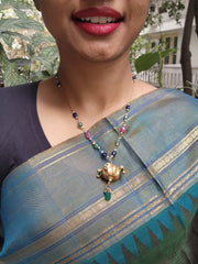 Antique style pendant with Ruby, green, blue & pearls chain-Silver Neckpiece-PL-House of Taamara