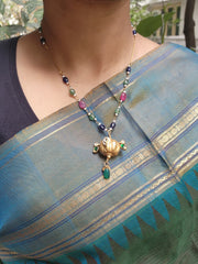 Antique style pendant with Ruby, green, blue & pearls chain-Silver Neckpiece-PL-House of Taamara