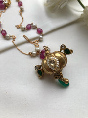 Antique style pendant with Ruby & pearls chain-Silver Neckpiece-PL-House of Taamara