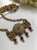 Antique style pendant with ruby onyx watermelon beads necklace-Silver Neckpiece-PL-House of Taamara