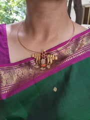 Antique style pendant with thodu & coral with pearls bunch-Silver Neckpiece-PL-House of Taamara