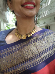 Antique style pieces with green beads & pearls mala-Silver Neckpiece-PL-House of Taamara