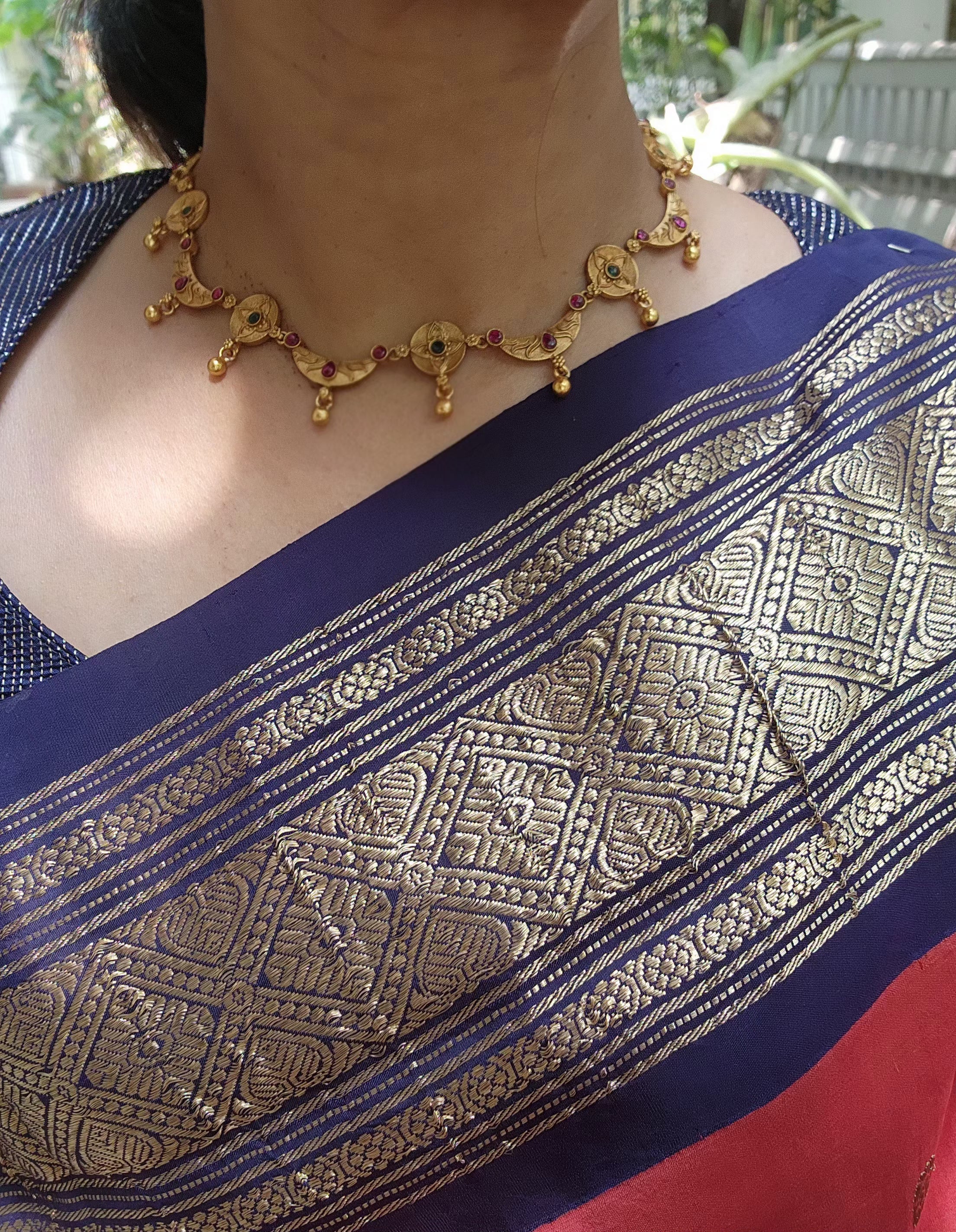 Antique style pieces with green & red stones-Silver Neckpiece-PL-House of Taamara