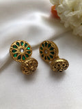 Antique style round earrings with green stones-Earrings-PL-House of Taamara