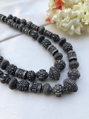 Antique style silver oxidised beads necklace-Silver Neckpiece-PL-House of Taamara