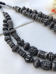 Antique style silver oxidised beads necklace-Silver Neckpiece-PL-House of Taamara